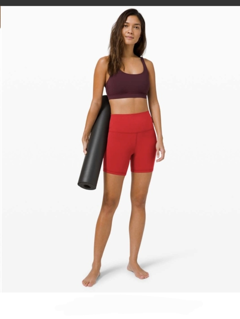 lululemon athletica High-Rise Red Bike Shorts with Maroon Bra